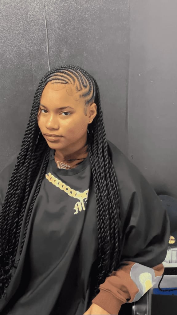 Mid-Back Black Twists With Defined Edges Mid-Back Black Twists With Defined Edges — Fulani Twists