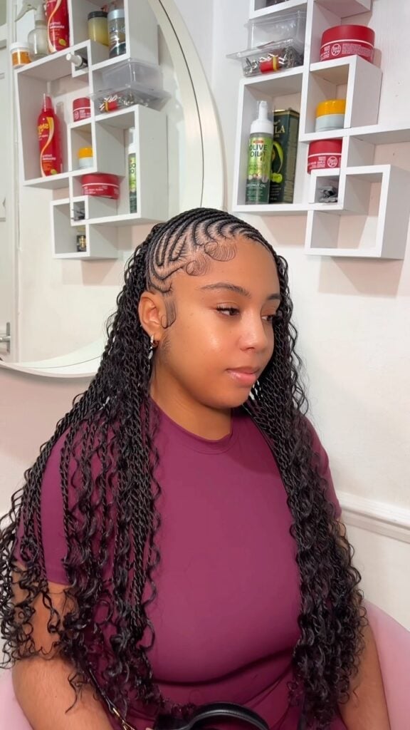 Long Black Fulani Braids With Geometric Design Long Black Fulani Braids With Geometric Design — Fulani Twists