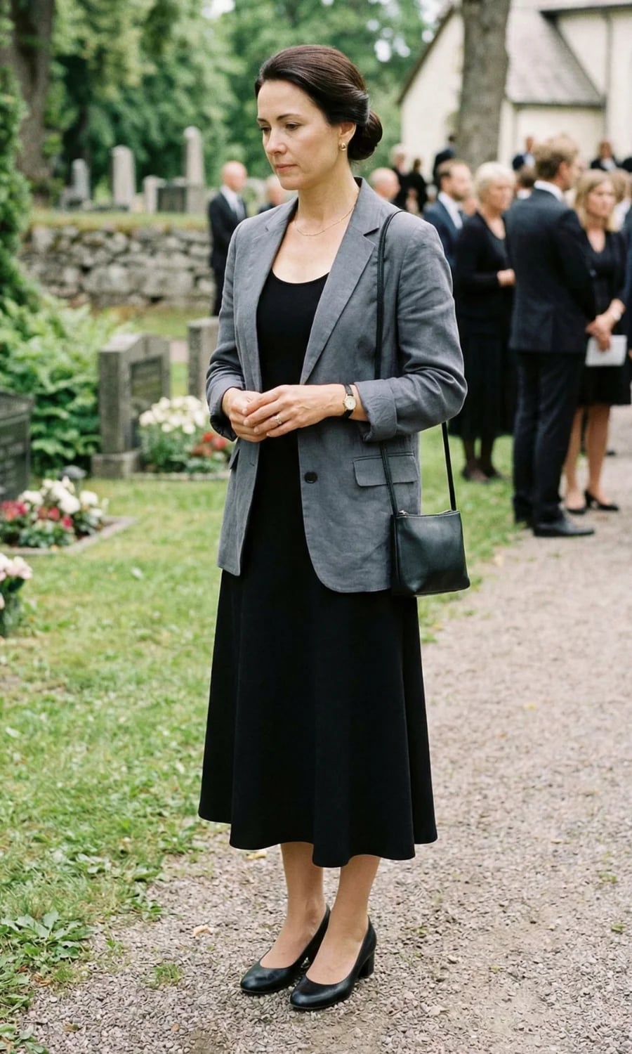 Midi Dress With Linen Blend Blazer Midi Dress With Linen Blend Blazer — Funeral Outfits