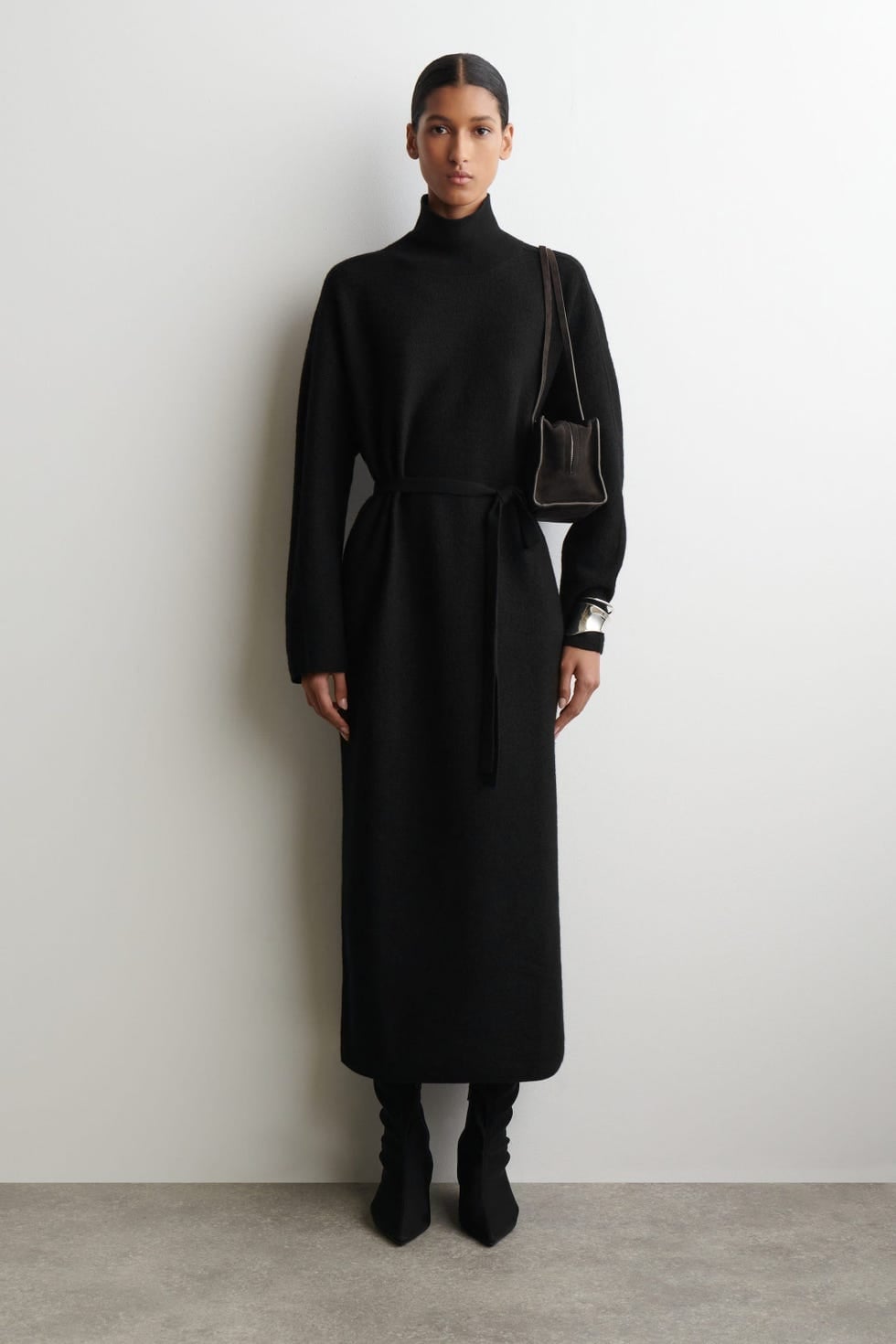 Belted Long Sleeve Turtleneck Dress Belted Long Sleeve Turtleneck Dress — Funeral Outfits
