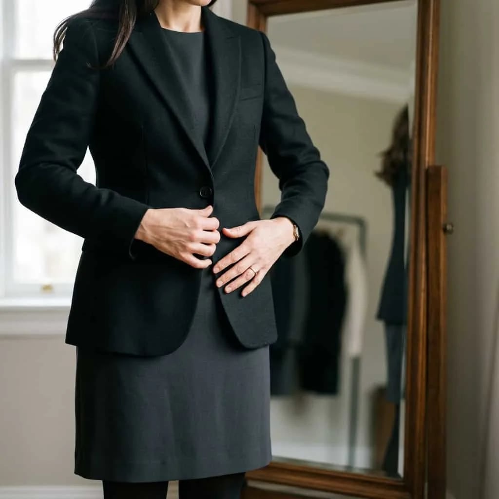 Tailored Blazer Over Sheath Dress Tailored Blazer Over Sheath Dress — Funeral Outfits