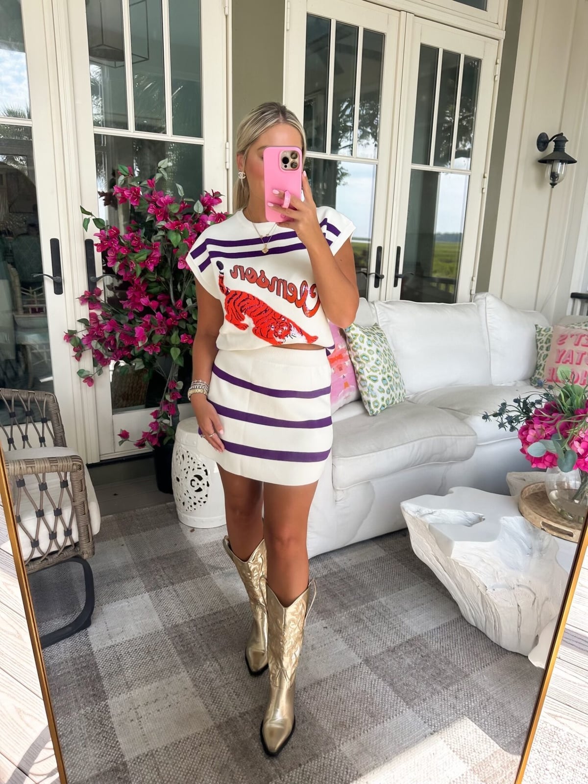 Cream Knit Sweater Set with Tiger Graphic — Game Day Outfits