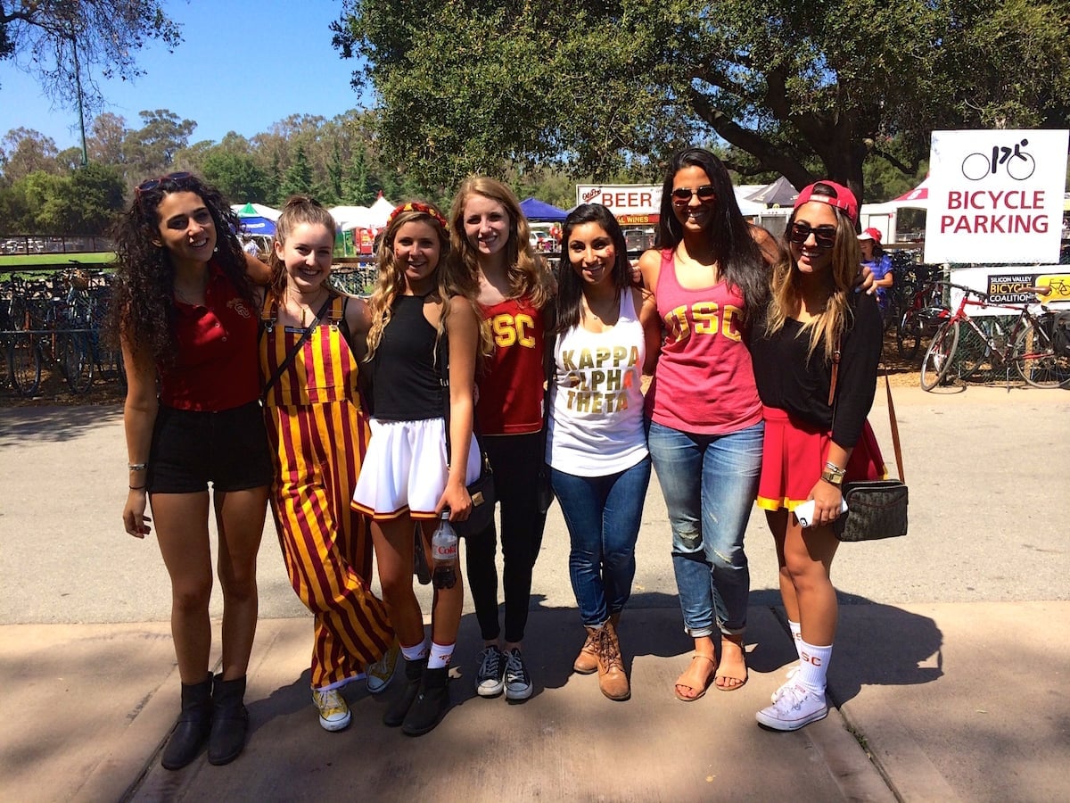 Striped Overalls with Casual Tops and Stand Together Outdoors — Game Day Outfits