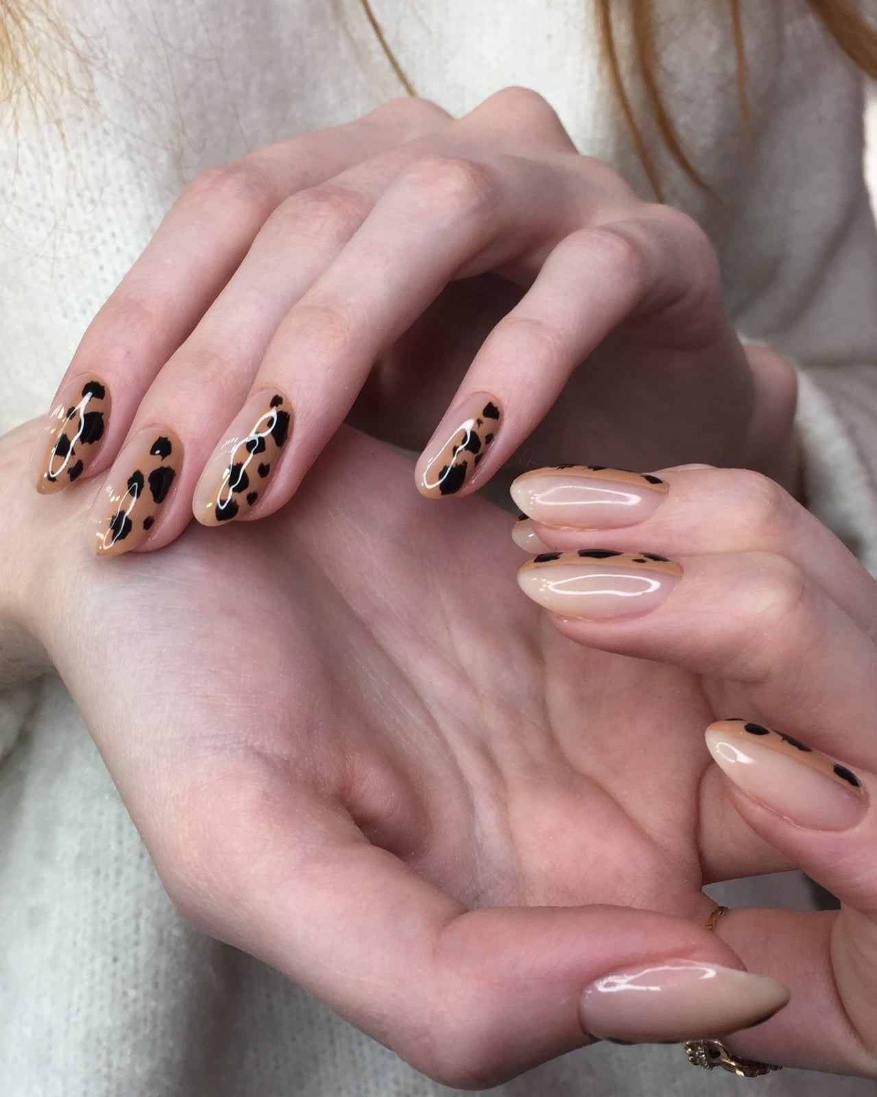 Black Leopard Print Sheer Nude Medium Almond Nails — Gel Nails