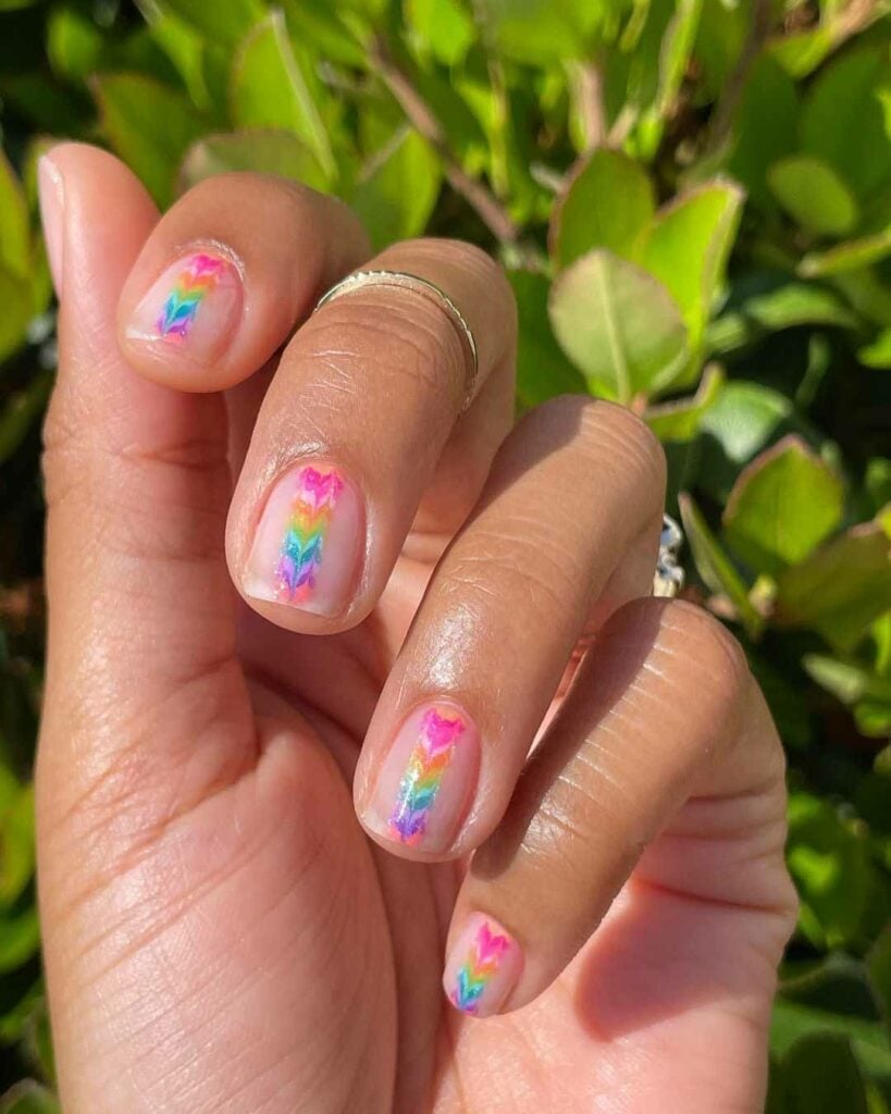 Rainbow Arrow Clear Short Almond Nails — Gel Nails