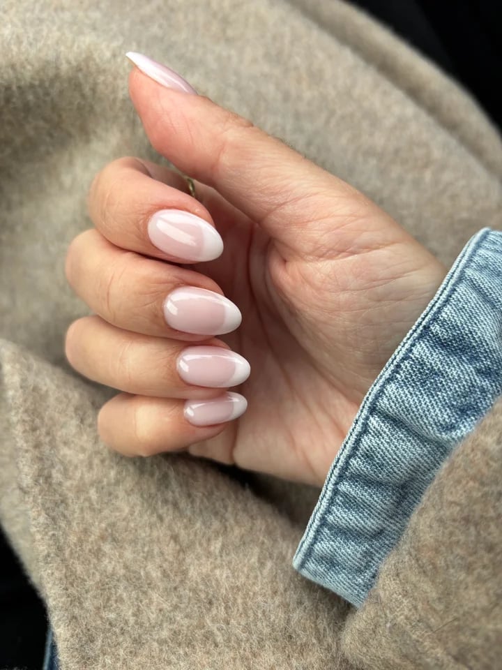 Classic French Manicure Short Oval Nails — Gel Nails