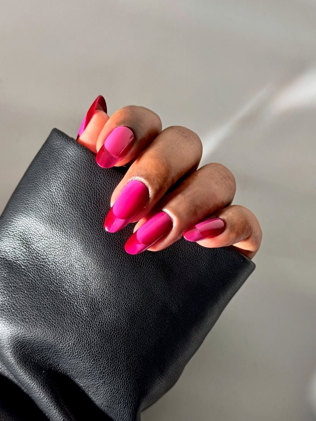 Fuchsia to Pink Velvet Gradient Long Oval Nails — Gel Nails
