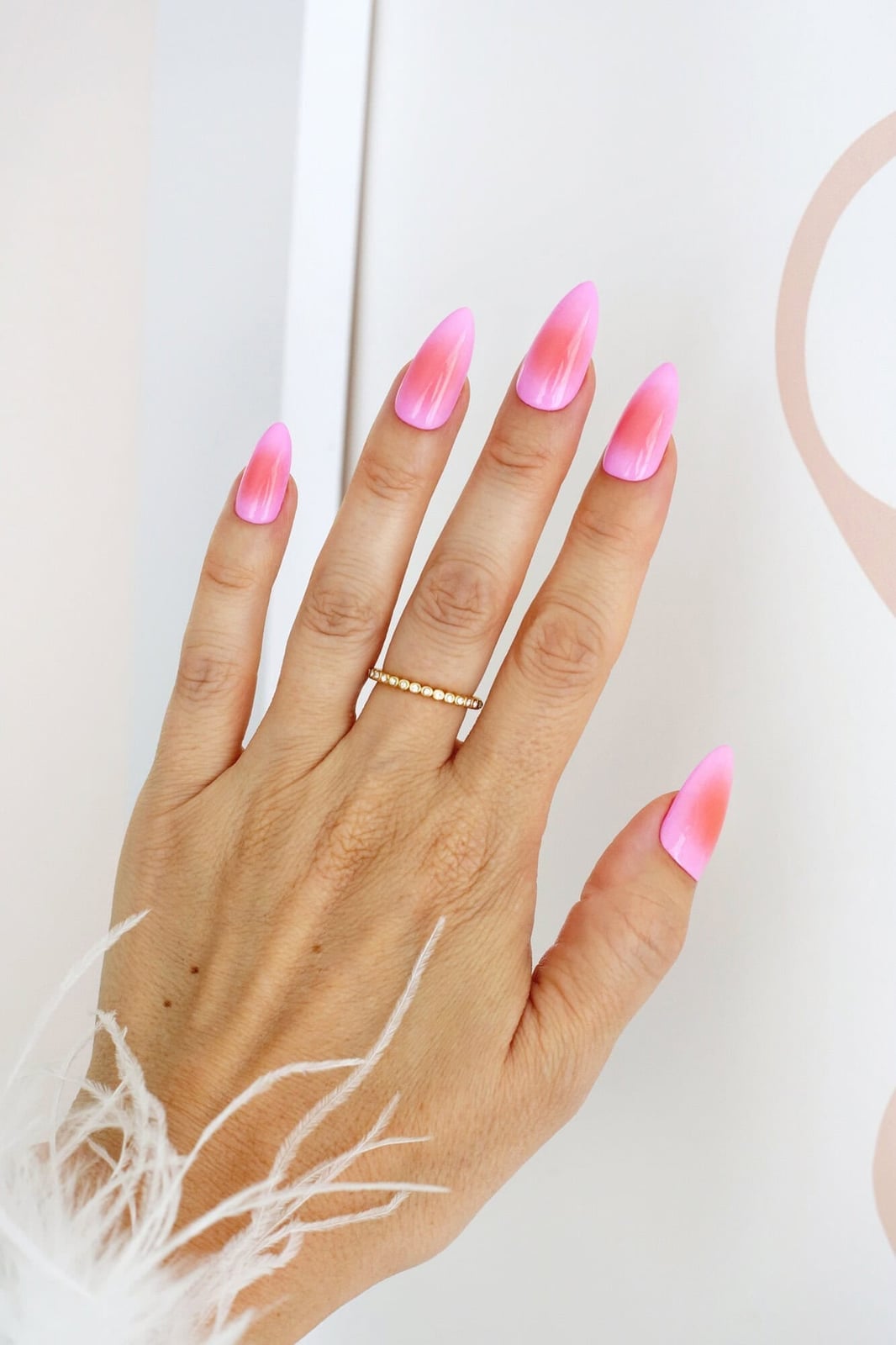 Milky Pink Pearlescent Subtle Shimmer Medium Oval Nails — Gel Nails