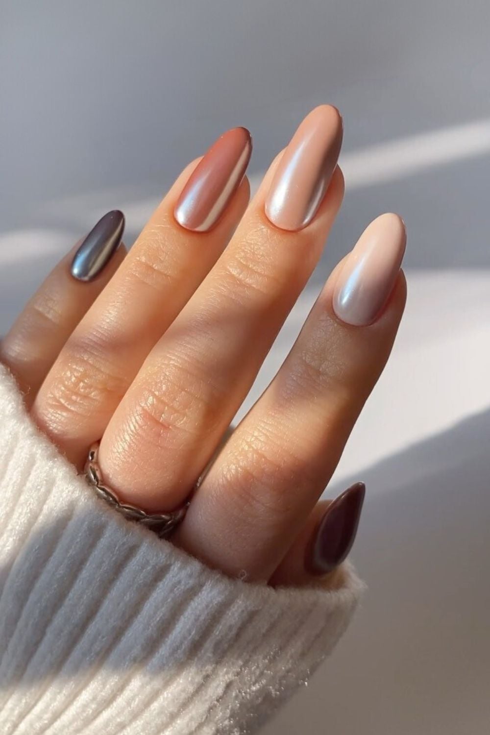 Medium Almond Nails With Chrome Accent — Gel Nails Colors