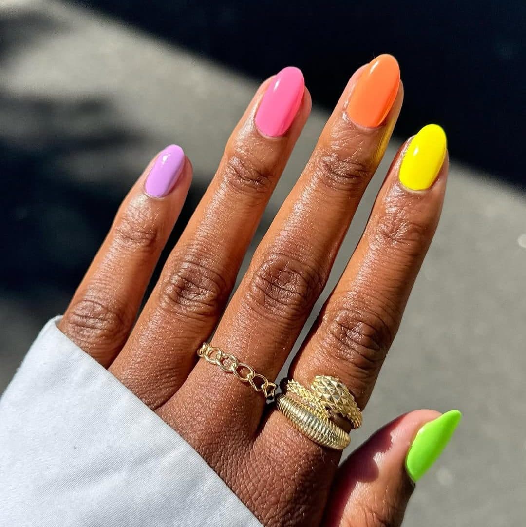 Short Oval Bright Color Pop Nails — Gel Nails Colors
