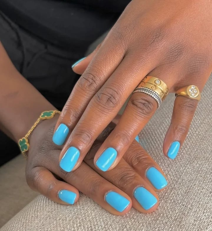 Short Square Vibrant Cobalt Blue Nails — Gel Nails Colors