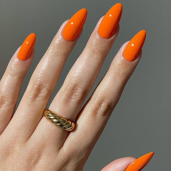 Long Almond Bright Orange Nails — Gel Nails Colors
