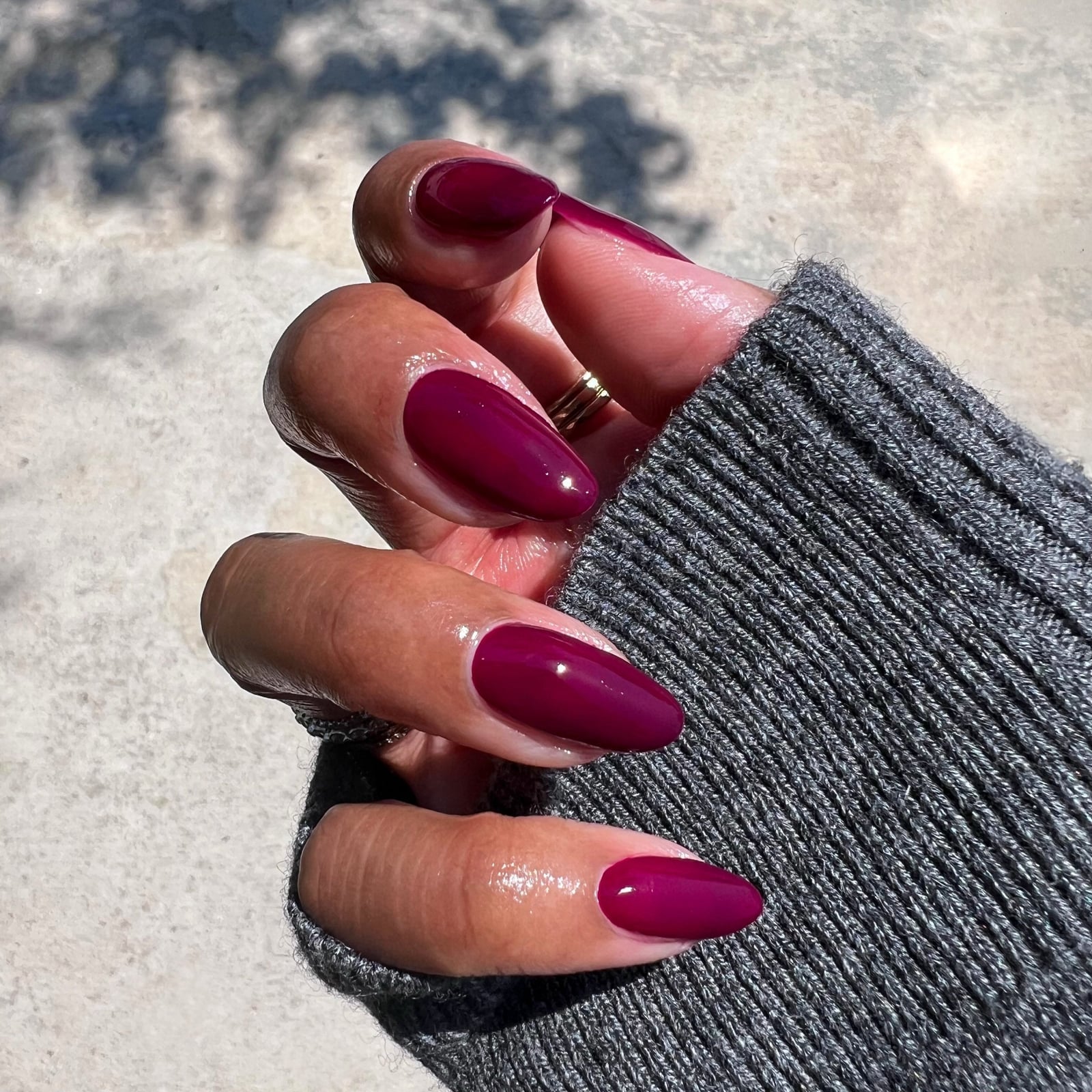 Long Almond Deep Berry Nails — Gel Nails Colors