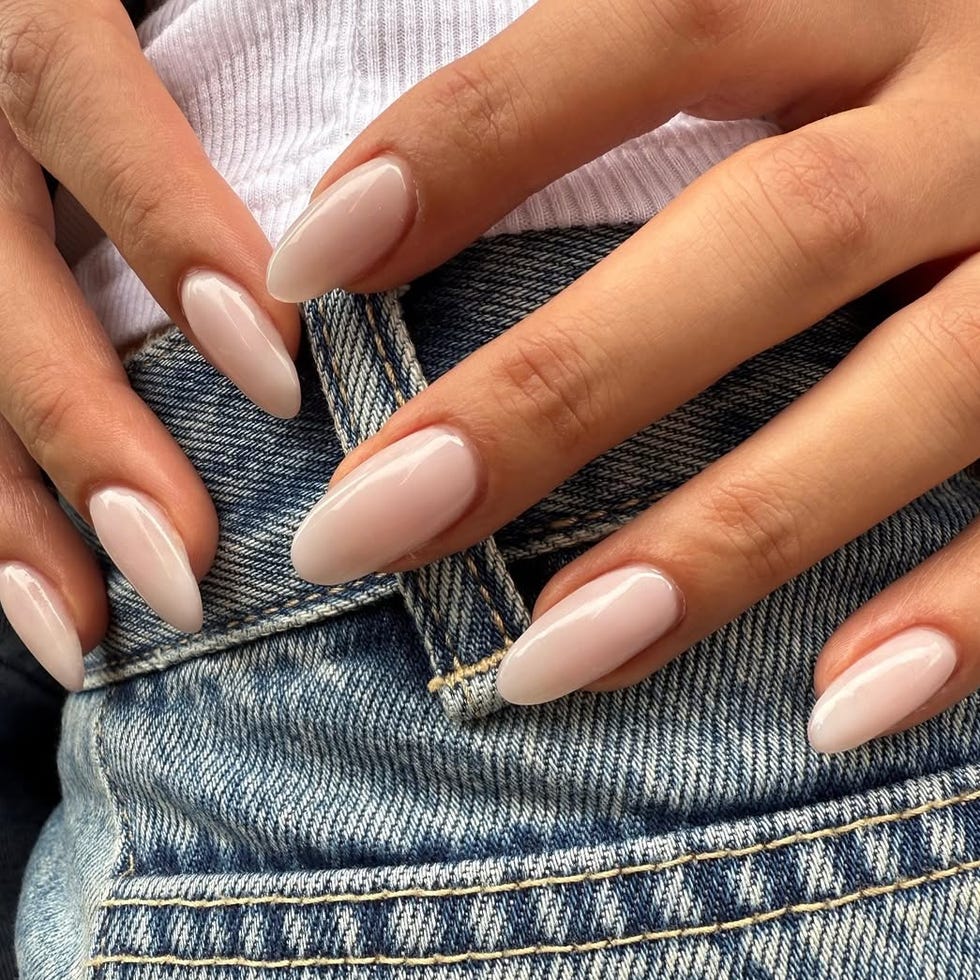 Short Almond Sheer Nude Pink Milky Finish — Gel Nails Colors