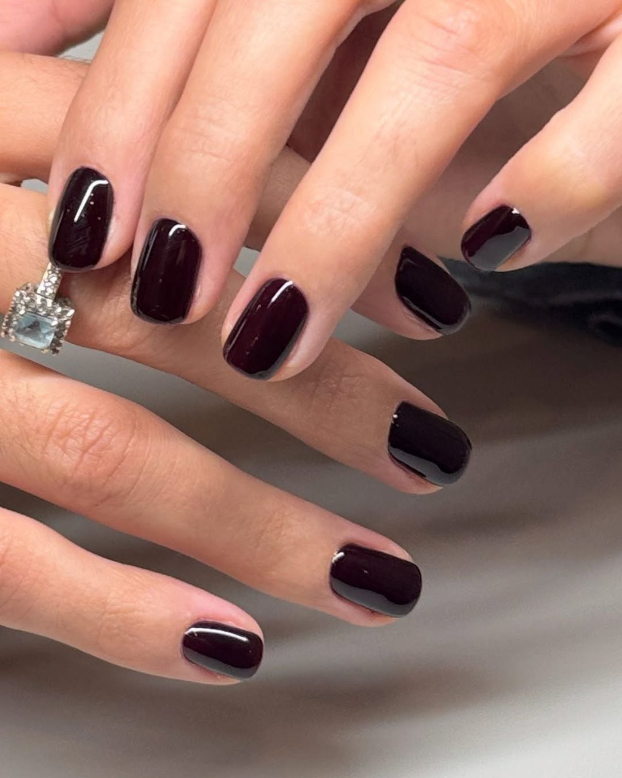 Short Soft Square Dark Burgundy Nails — Gel Nails Colors