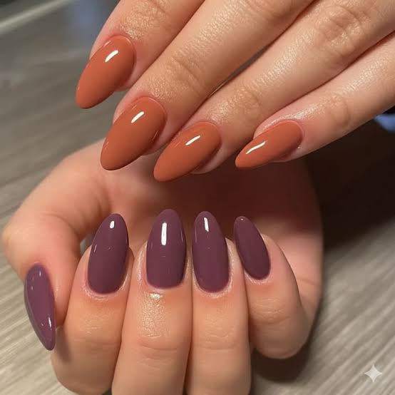 Medium Almond Terracotta And Plum Nails — Gel Nails Colors