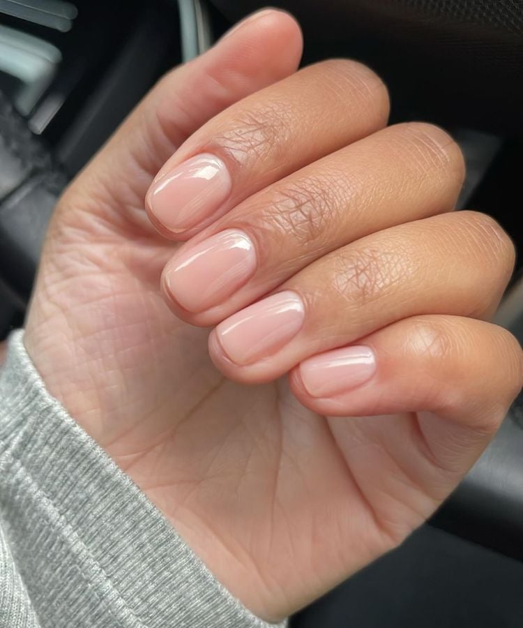 Short Oval Jelly Peachy Pink Nails — Gel Nails Polish