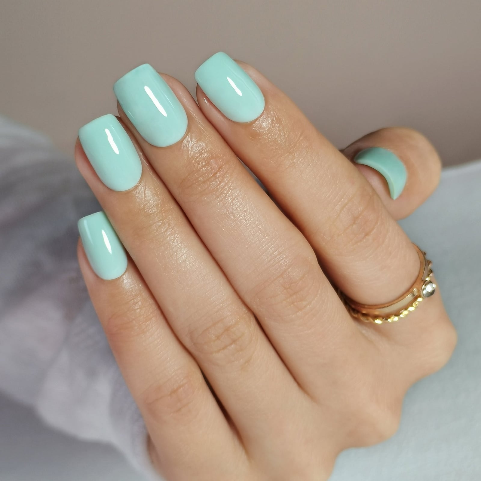 Short Square Soft Teal Gel Polish — Gel Nails Polish
