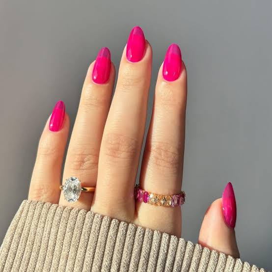 Short Almond Hot Pink French Tip Nails — Gel Nails Polish