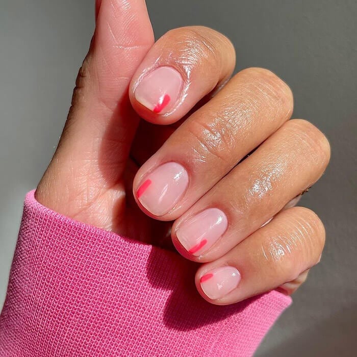 Short Natural Pink Line Art Nails — Gel Nails Polish