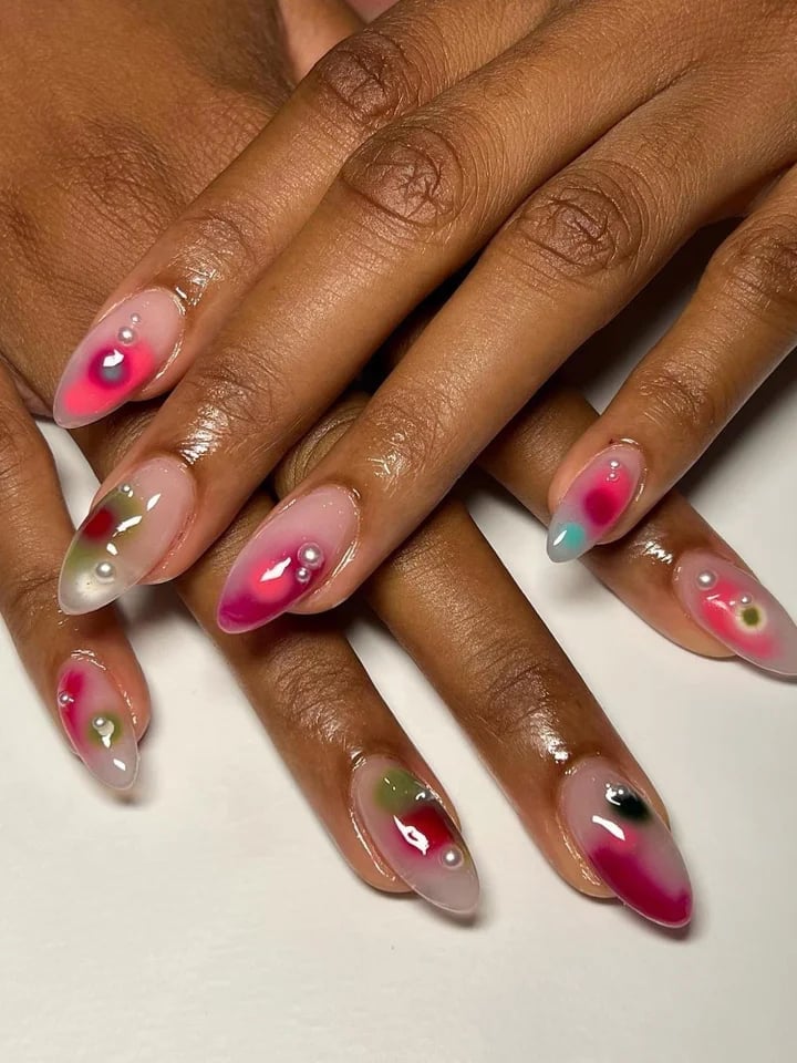 Long Almond Blooming Gel Watercolor Nails — Gel Nails Polish
