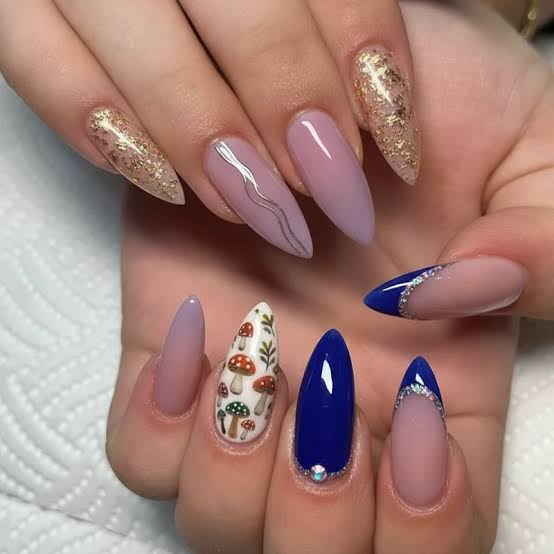 Medium Almond Nails with Mixed Art, миндаль Medium Almond Nails with Mixed Art, миндаль — Gel X Nails