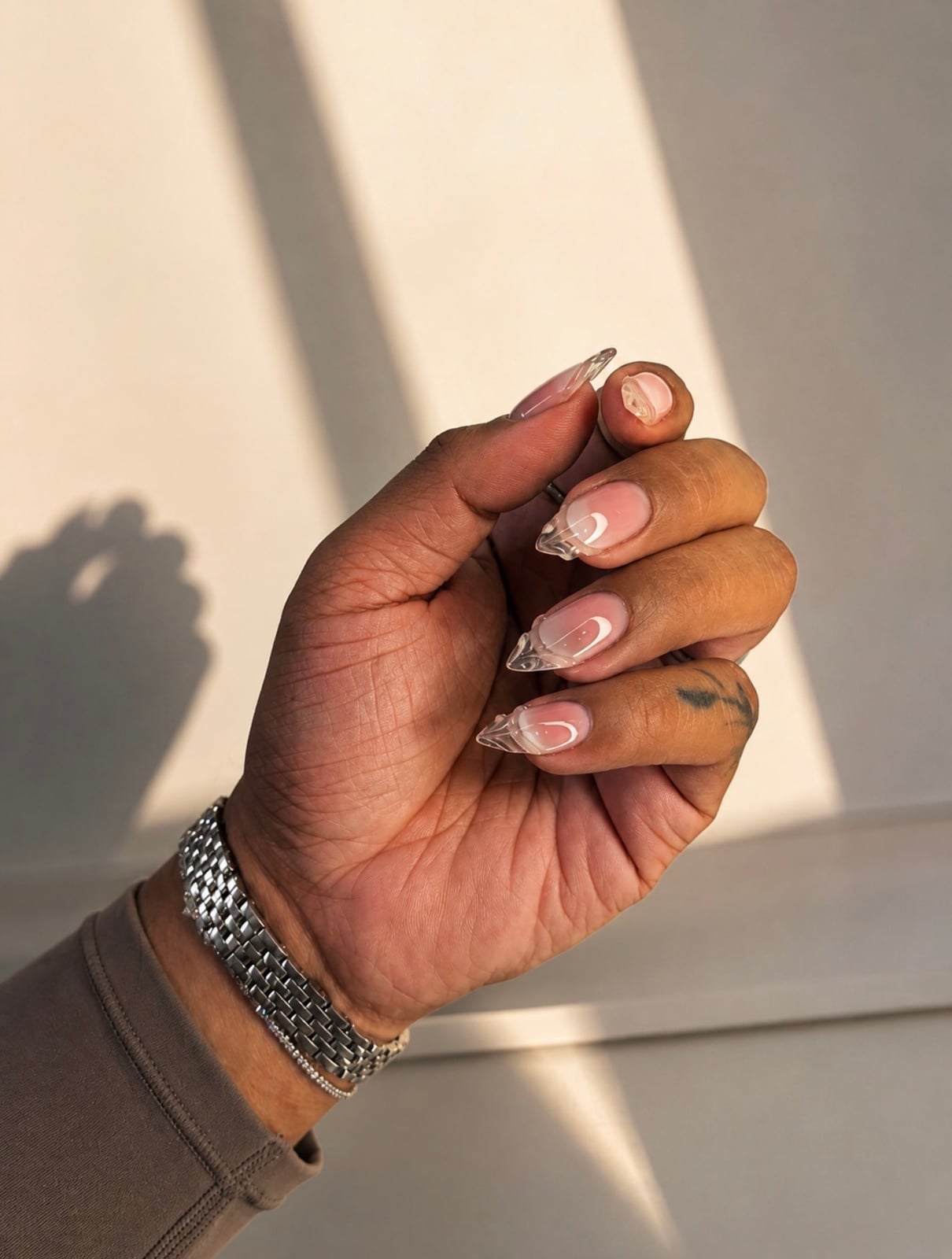 Short Almond with Clear Tip French Short Almond with Clear Tip French — Gel X Nails