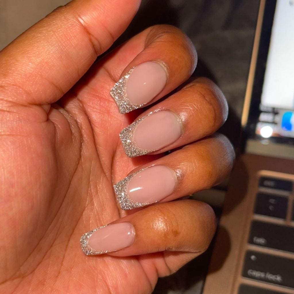 Short Square Glitter French Tips Short Square Glitter French Tips — Gel X Nails