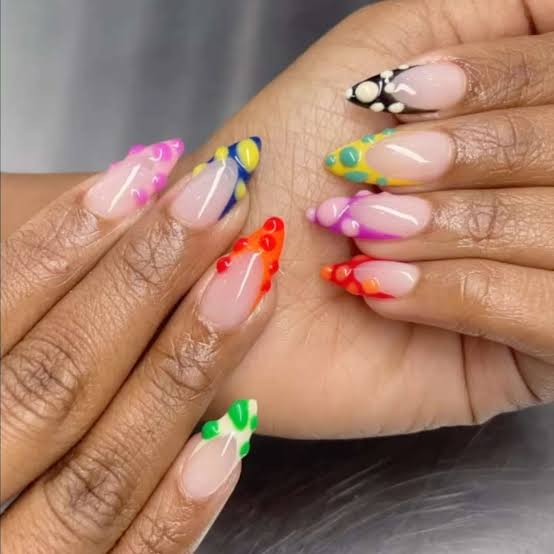 Iridescent Marble Stiletto with 3D Bubbles Iridescent Marble Stiletto with 3D Bubbles — Gel X Nails