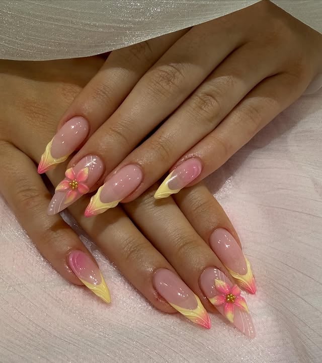 Very Long Stiletto with 3D Flowers Very Long Stiletto with 3D Flowers — Gel X Nails