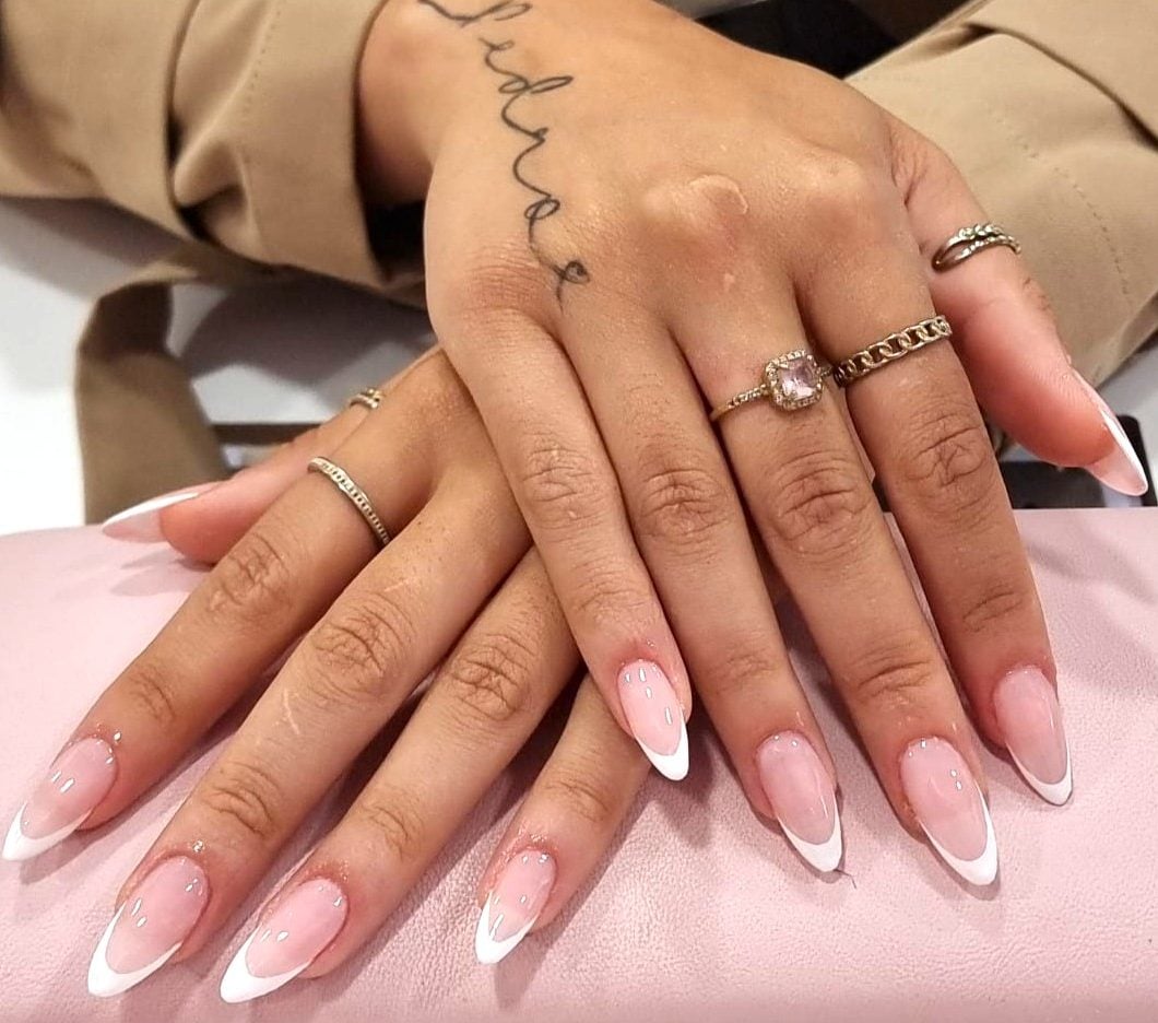 Long Almond Perfect French Manicure Long Almond Perfect French Manicure — Gel X Nails
