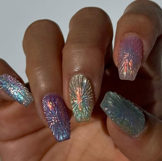 Long Almond with 3D Ombre Flowers Long Almond with 3D Ombre Flowers — Gel X Nails