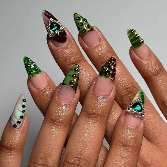 Long Stiletto with Heart Gems Long Stiletto with Heart Gems — Gel X Nails
