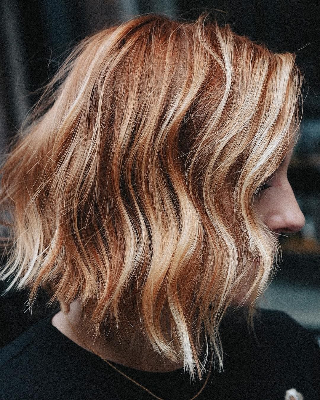 Chin Length Bob With Ginger and Blonde Highlights Chin Length Bob With Ginger and Blonde Highlights — Ginger Highlights