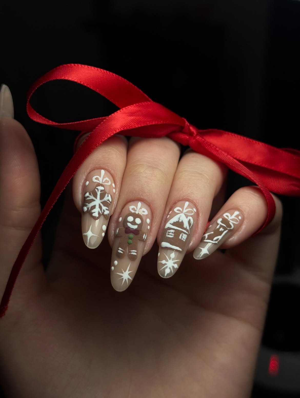 Gingerbread House Almond Art Nails