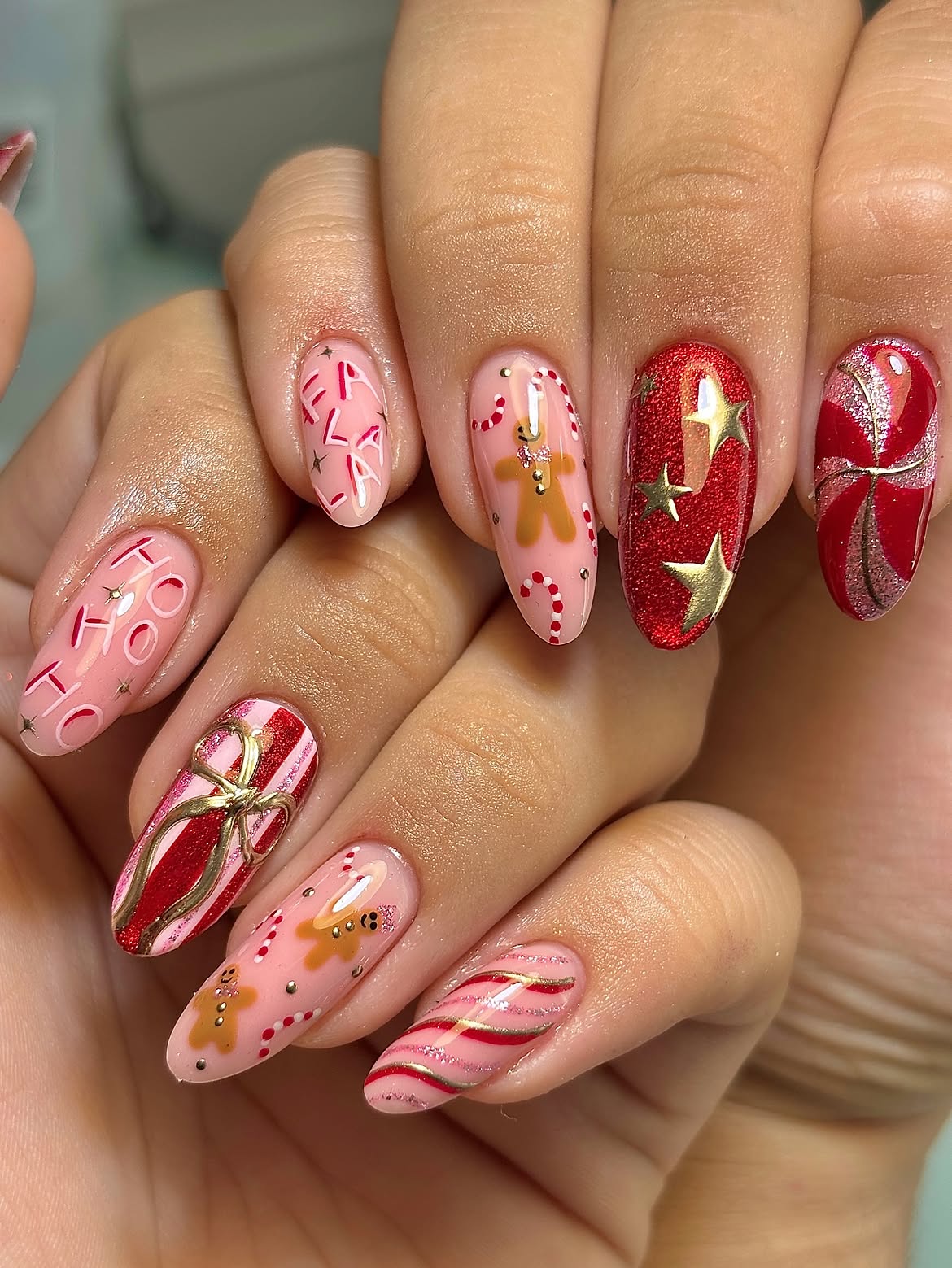 Gingerbread Man Christmas Almond Nails