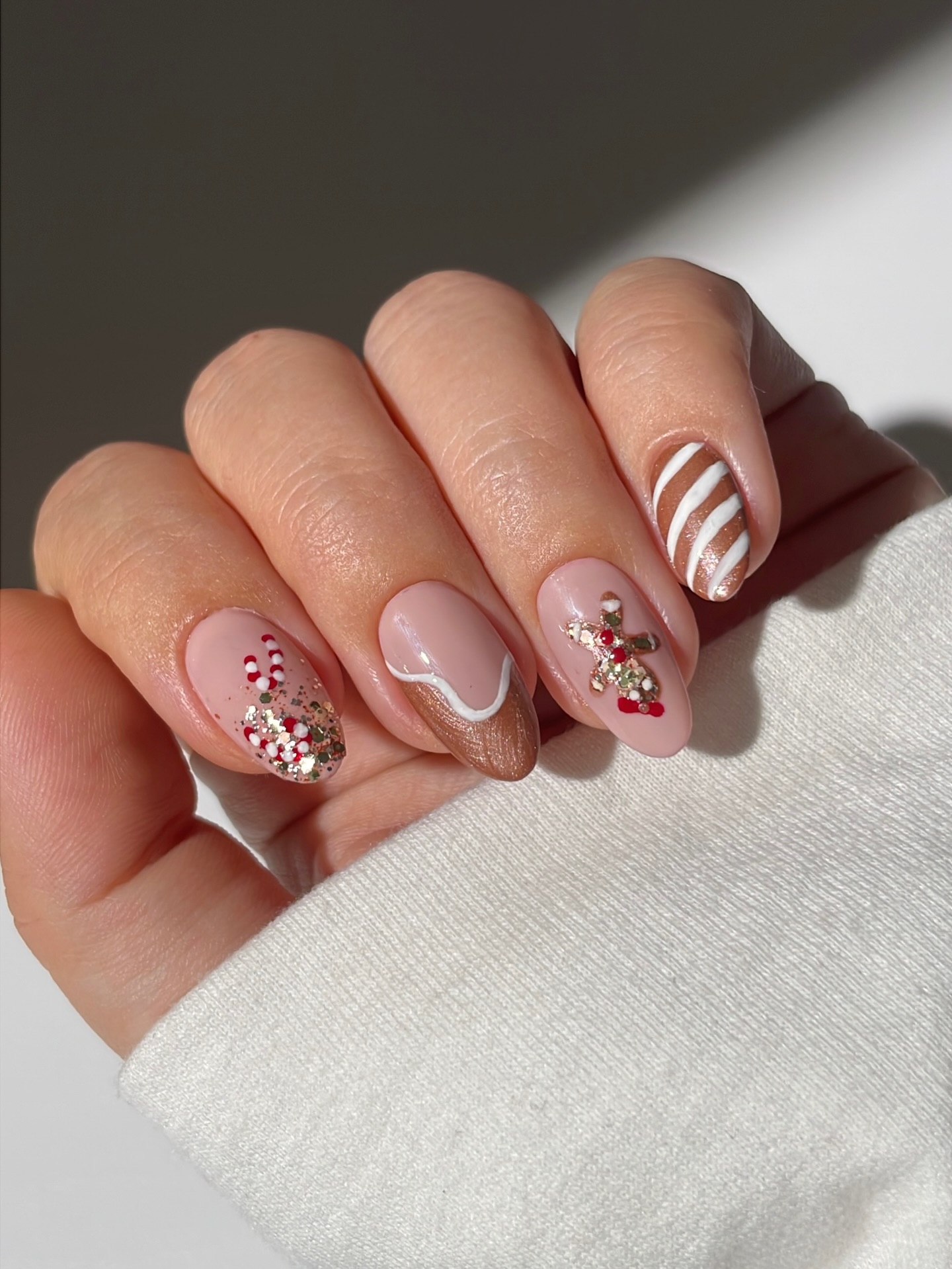Gingerbread Man French Tip Almond Nails