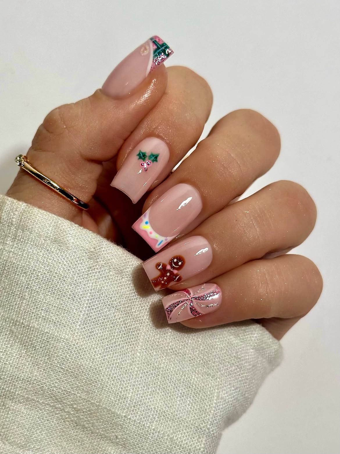 Gingerbread Man French Tip Christmas Nails