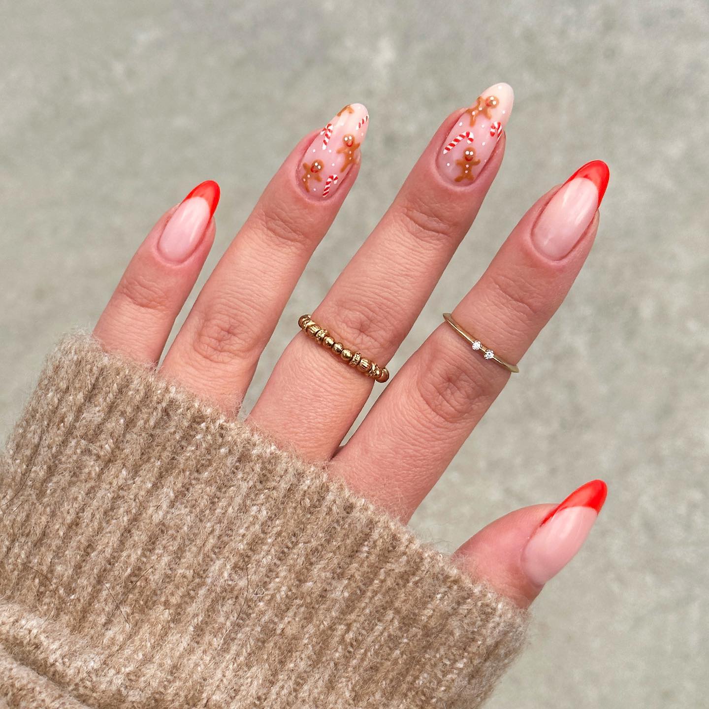 Gingerbread Man French Tip Nail Art
