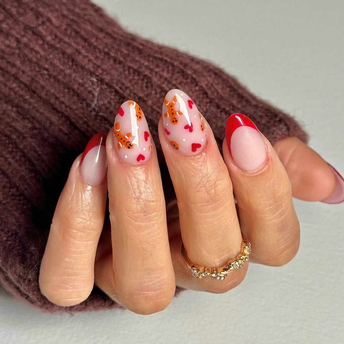 Gingerbread Man French Tip Nail Art