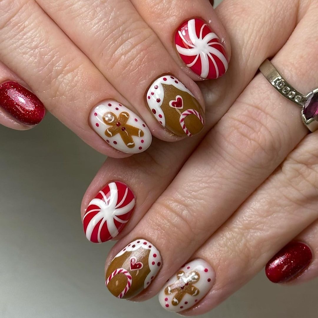 Gingerbread Man Holiday Nail Art