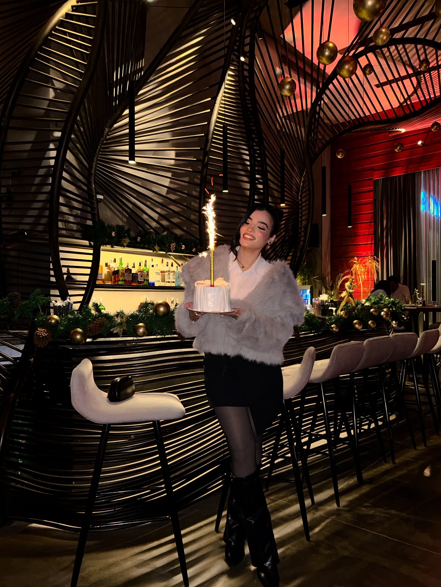 Glam Faux Fur Coat With Mini Skirt Birthday Look