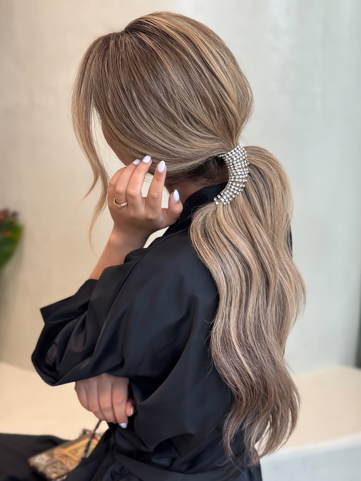 Glamorous Wavy Ponytail With Rhinestone Clip
