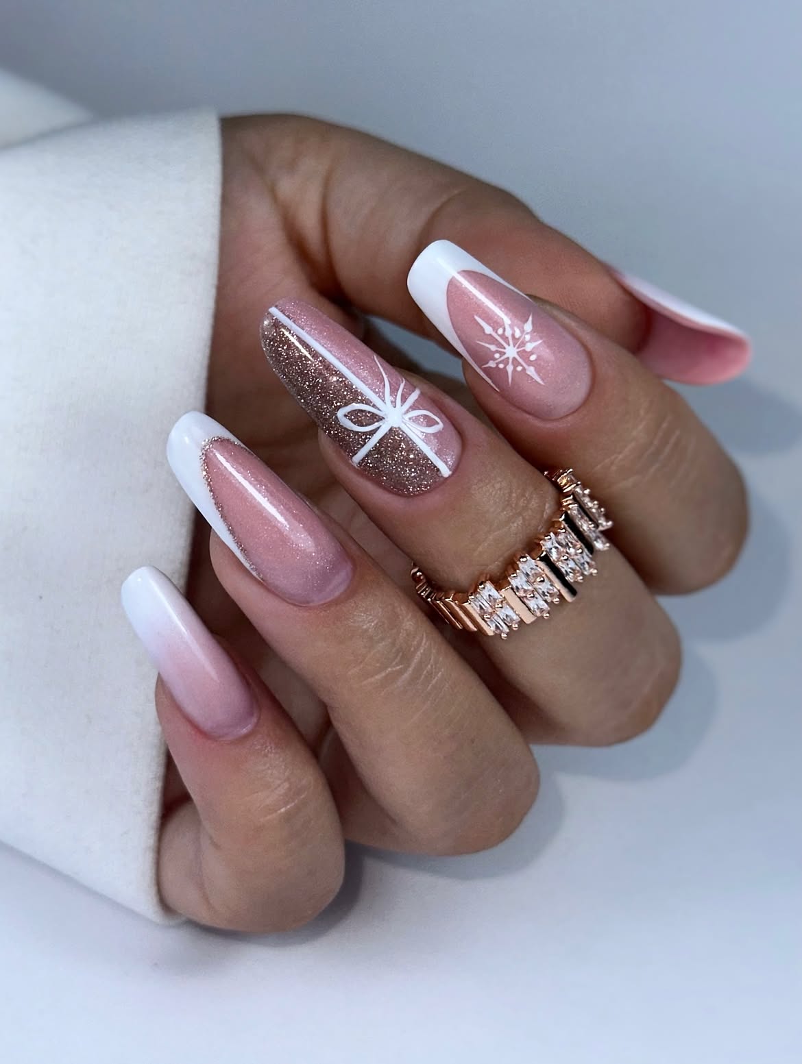 Glamorous Winter French Tip Coffin Nails