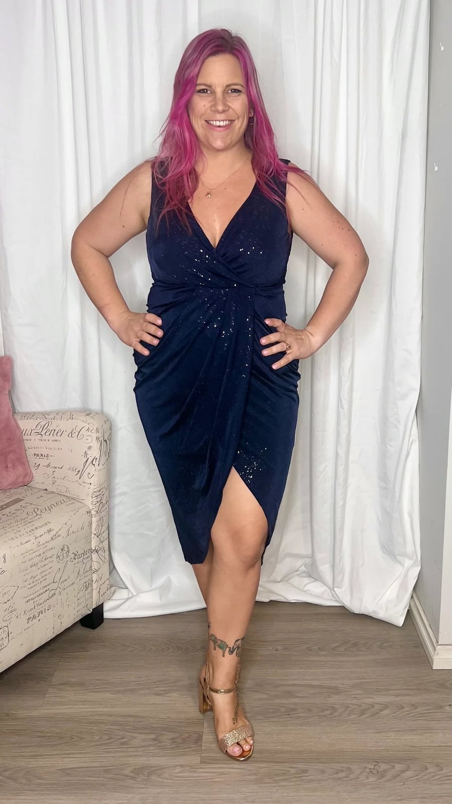 Navy Blue Glitter Wrap Dress with Slit — Glitter Dresses