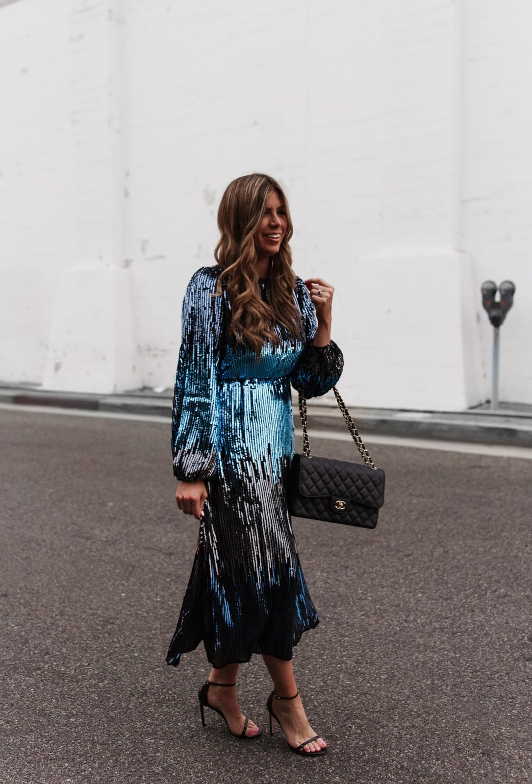Blue Black Silver Gradient Sequin Midi Dress — Glitter Dresses