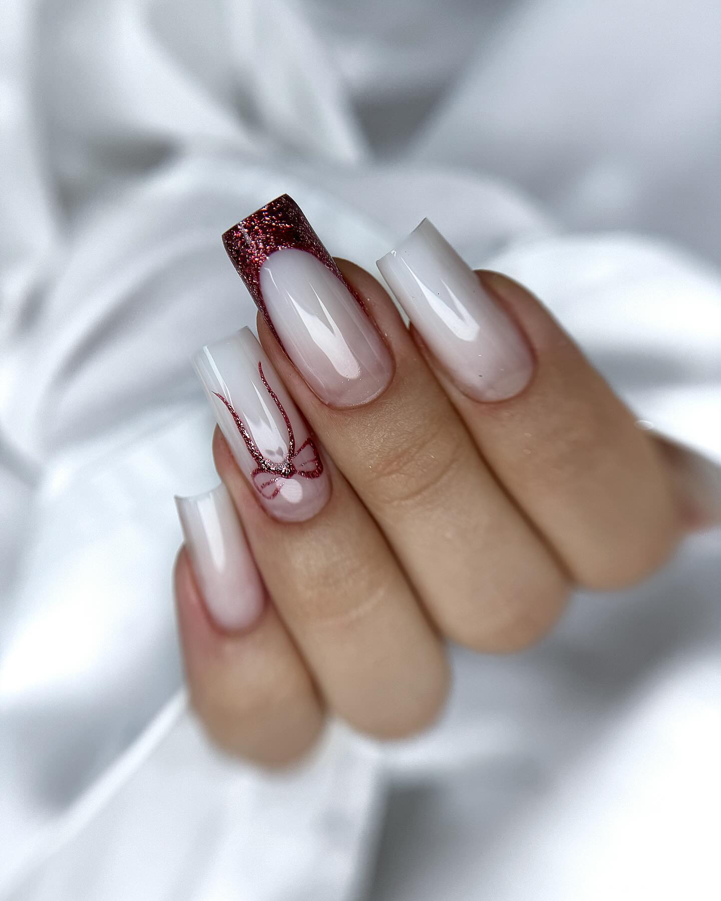 Glitter Red French Ombre Square Nails
