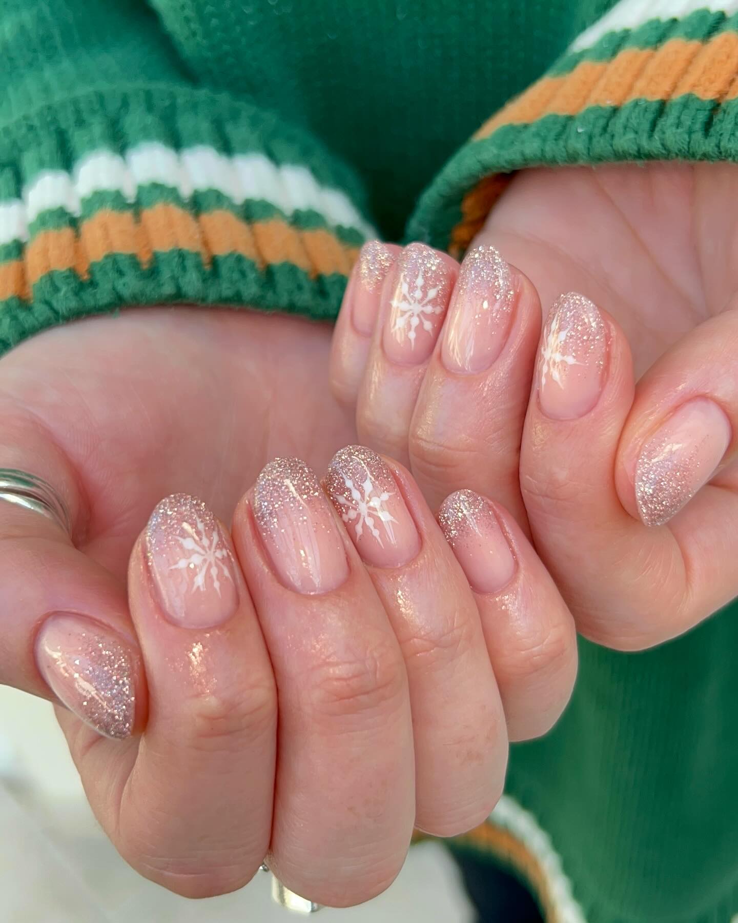 Glitter Snowflake Almond Nails