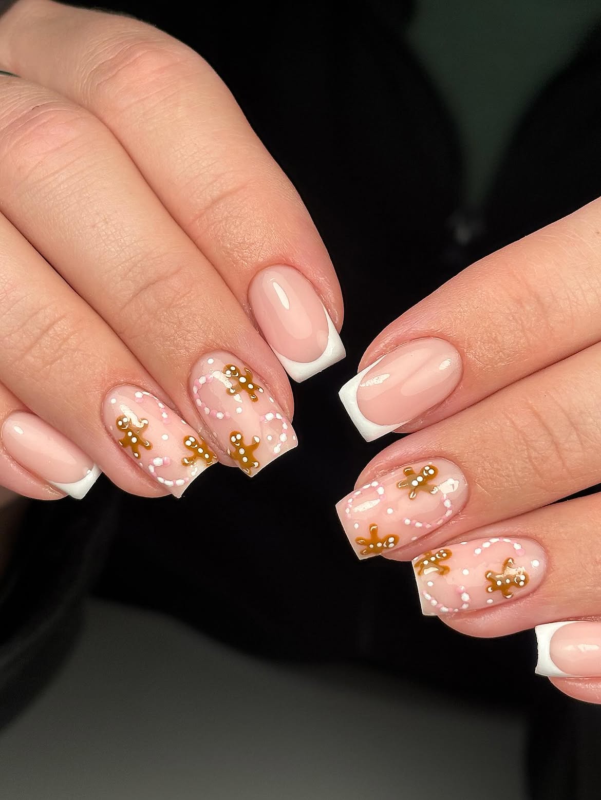 Glossy French Tip Gingerbread Man Accents
