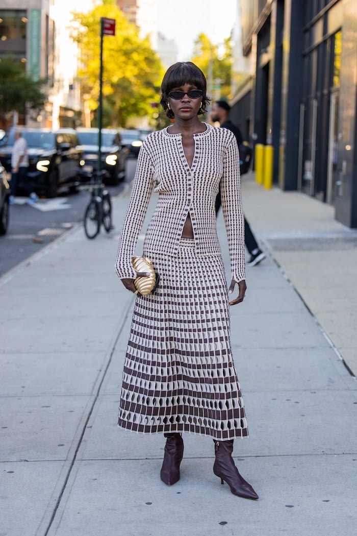 Matching Knit Cardigan and Midi Skirt Set with Ankle Boots Matching Knit Cardigan and Midi Skirt Set with Ankle Boots — Going Out Outfits Black Women